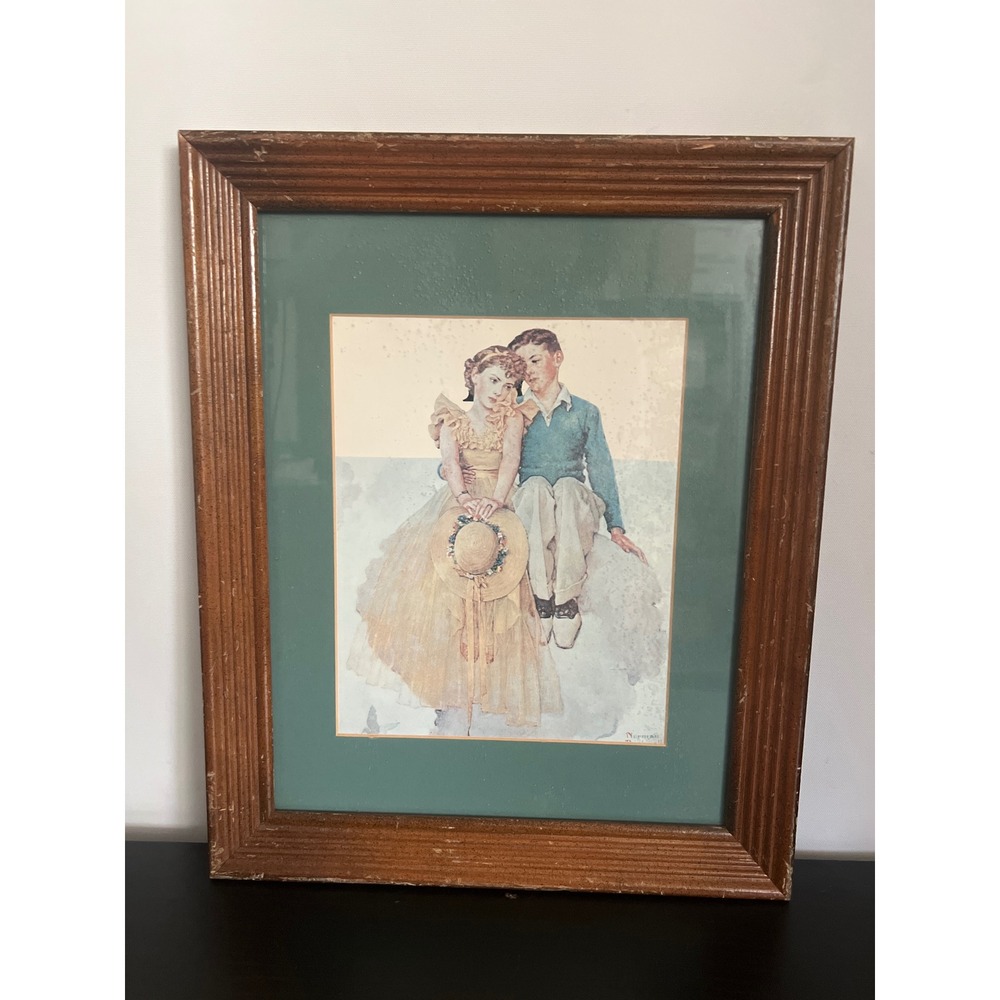 Norman Rockwell Art Print Brown Framed Vintage‎ Young Couple Americana 13x16